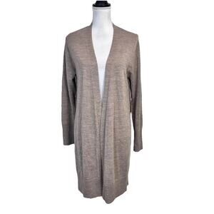 Tahari Cardigan Duster Sweater Light Brown Merino Wool size Large Career Casual
